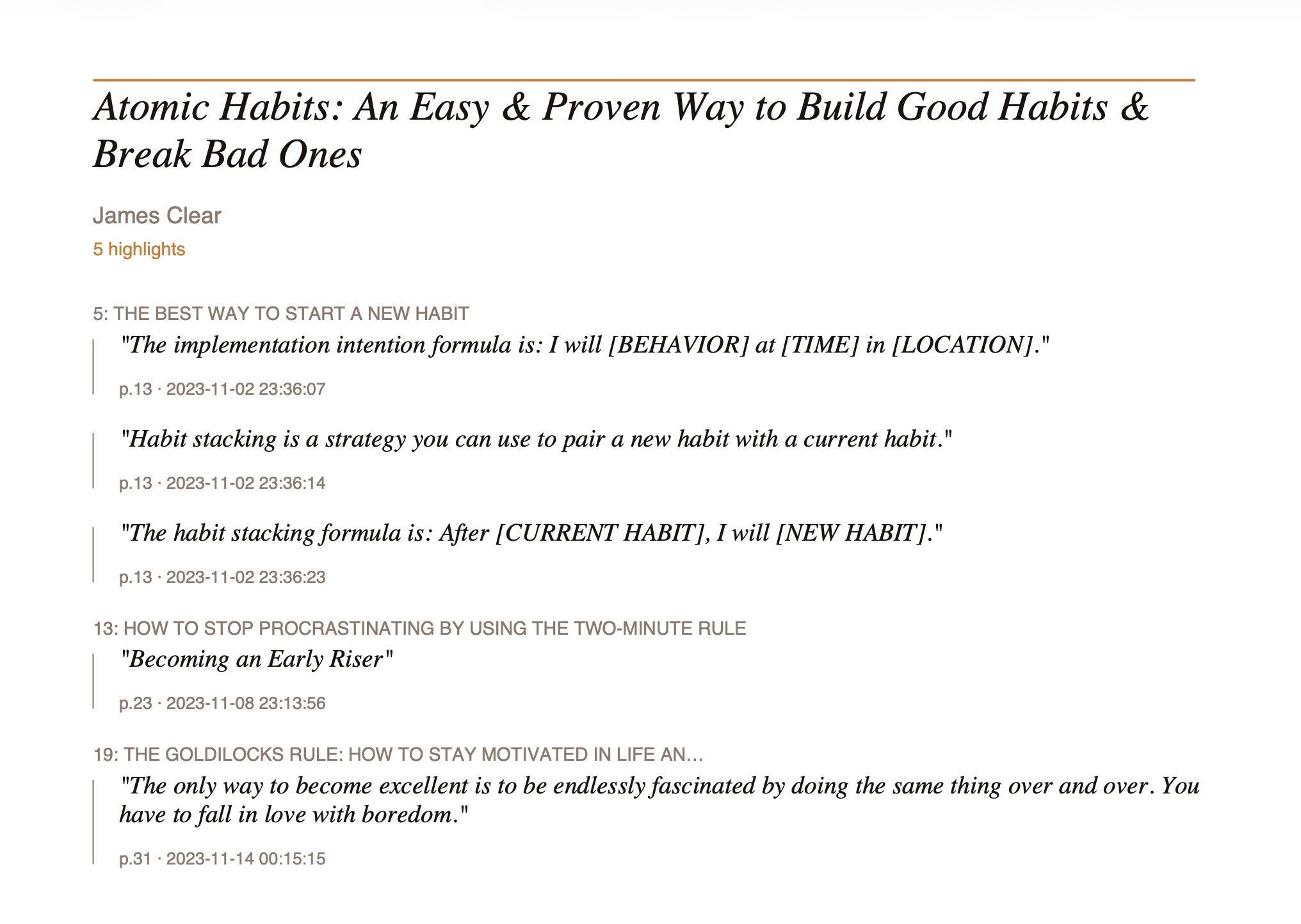 PDF export showing Atomic Habits highlights formatted with chapter headings